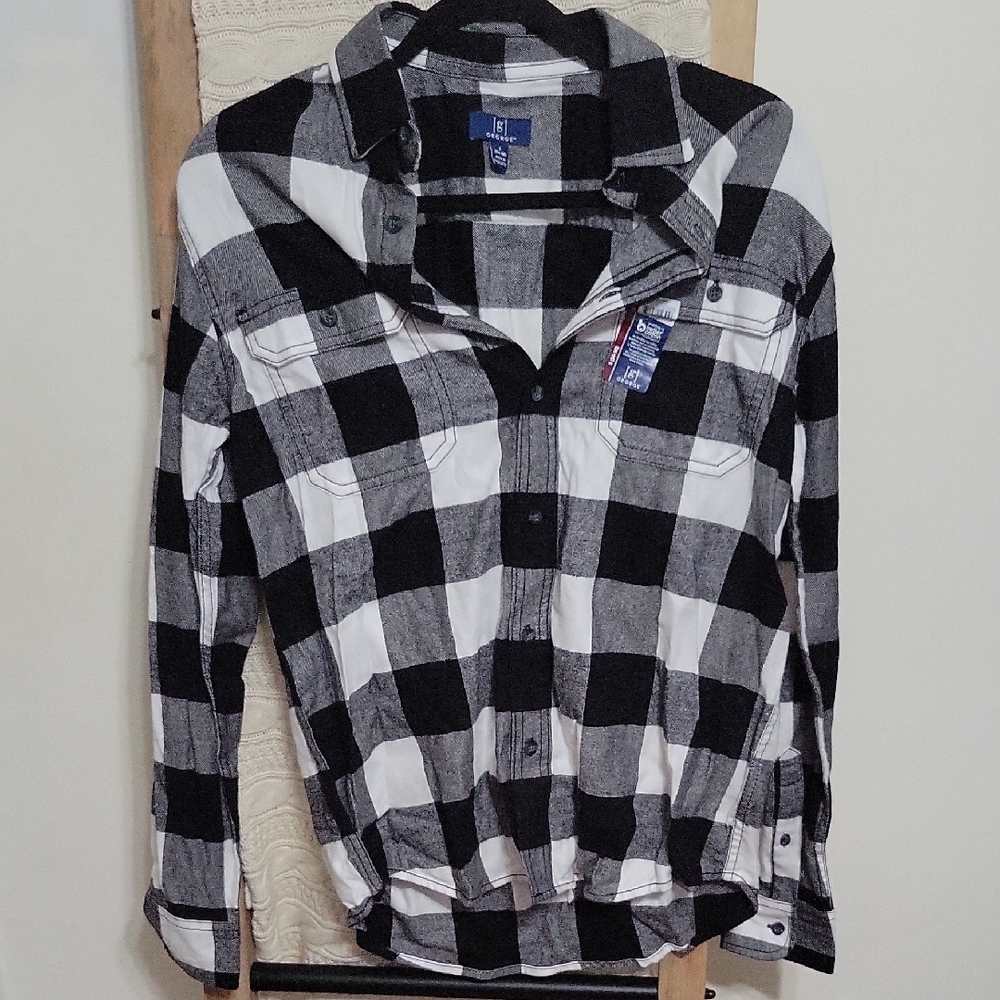 George Black and White Plaid Button Down Shirt